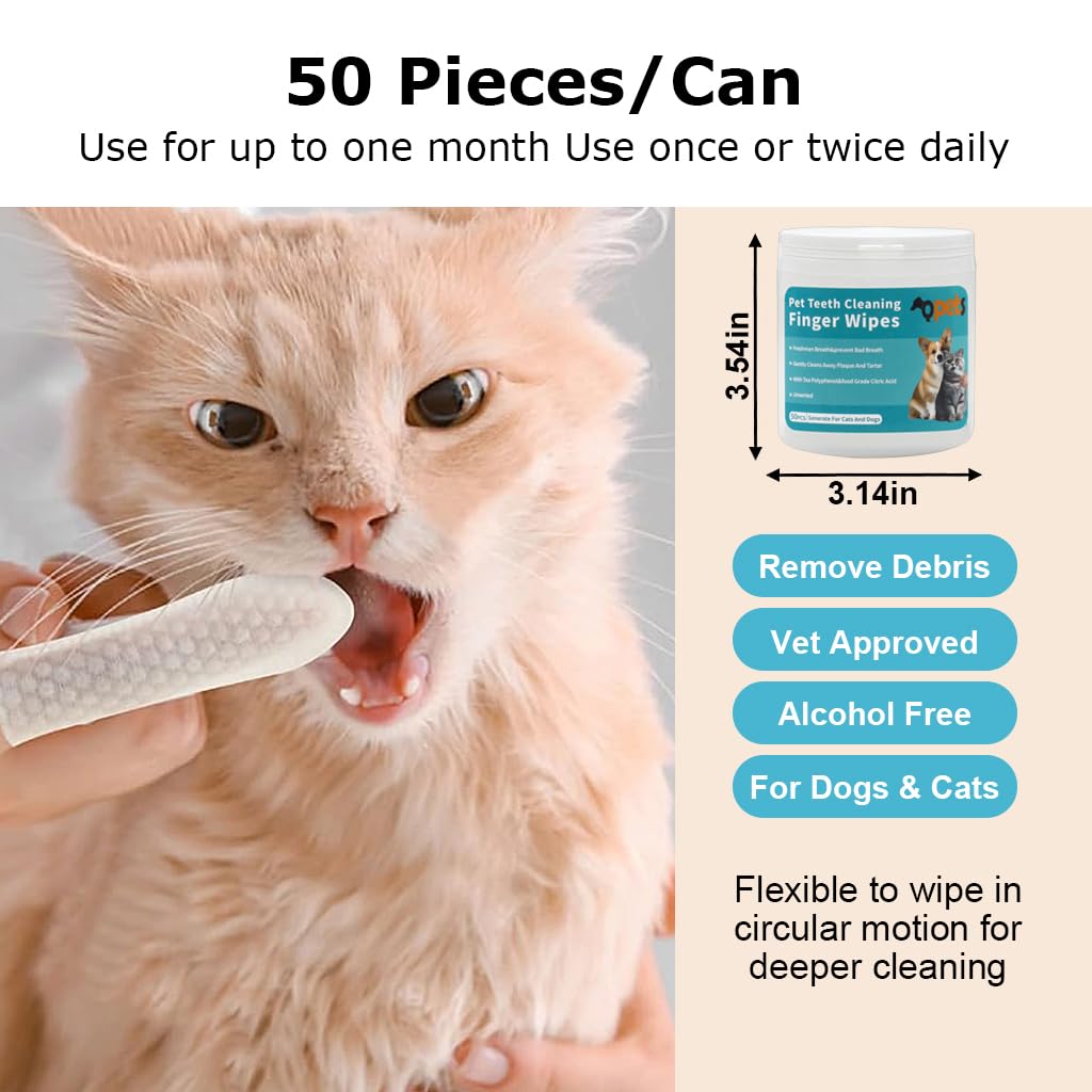 Dropsoro™ Pet Dental Finger Wipes (Pack of 50) – Easy Oral Care for Dogs & Cats